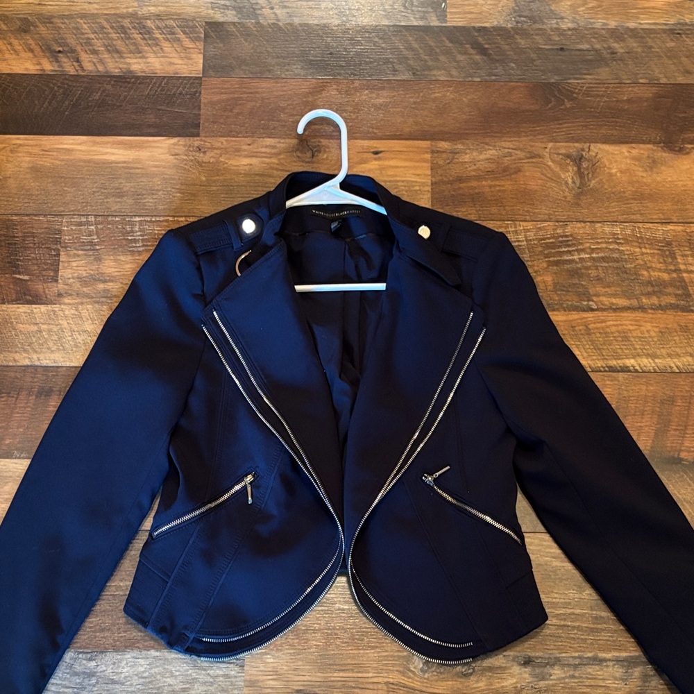 Women’s Navy Biker-Style Jacket with Zip Details